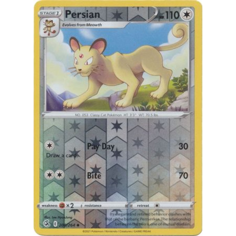 Pokemon Card Fusion Strike 200/264 Persian Reverse Holo Uncommon