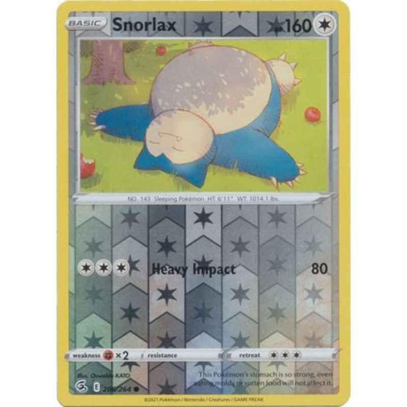 Pokemon Card Fusion Strike 206/264 Snorlax Reverse Holo Common