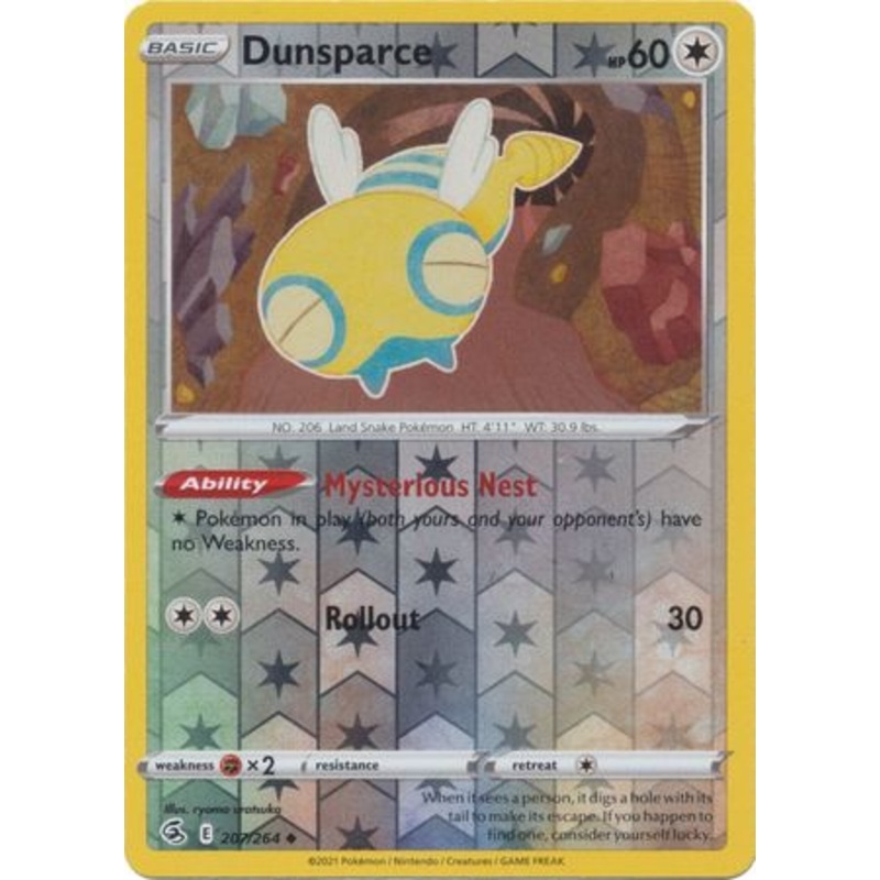 Pokemon Card Fusion Strike 207/264 Dunsparce Reverse Holo Uncommon