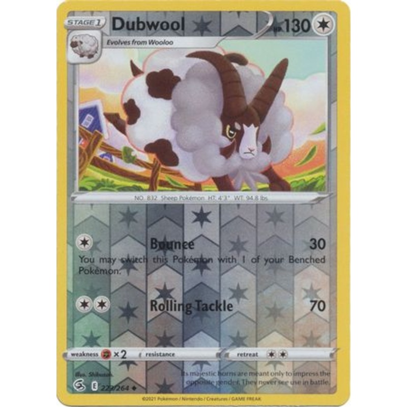 Pokemon Card Fusion Strike 223/264 Dubwool Reverse Holo Common
