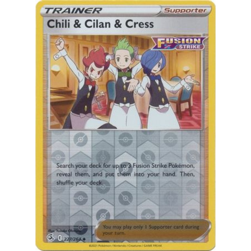 Pokemon Card Fusion Strike 227/264 Chili & Cilan & Cress Reverse Holo Uncommon