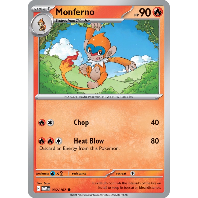 032/167 32/167 Monferno  Pokemon Card  Twilight Masquerade Common *MINT*