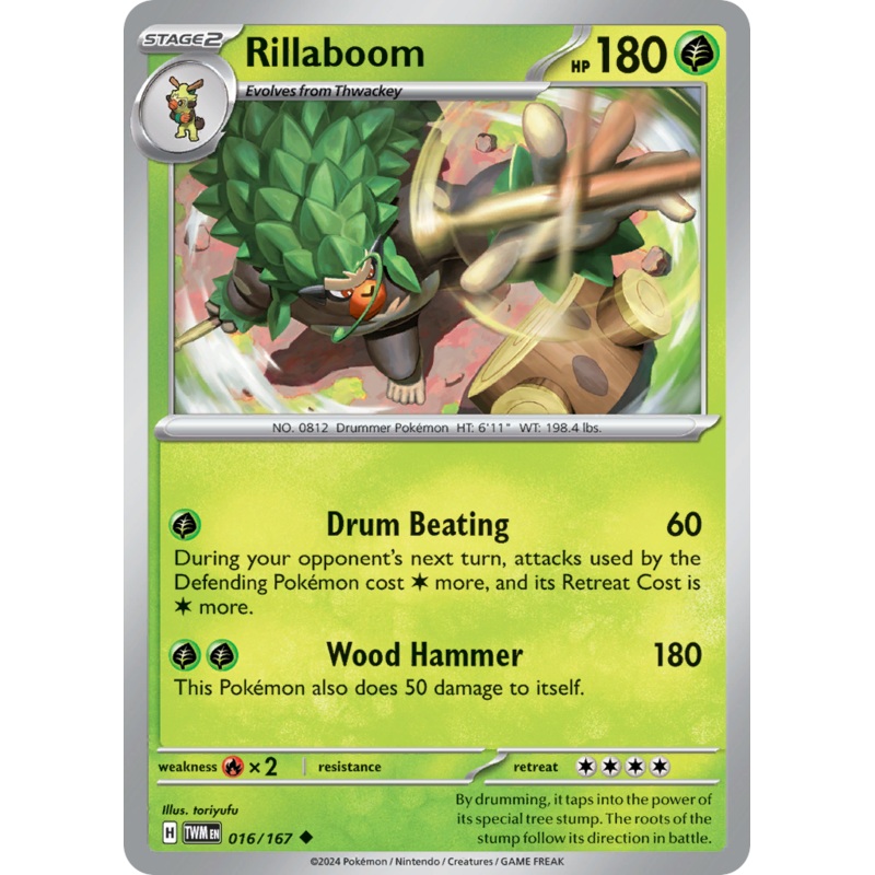 016/167 16/167 Rillaboom  Pokemon Card  Twilight Masquerade Uncommon *MINT*