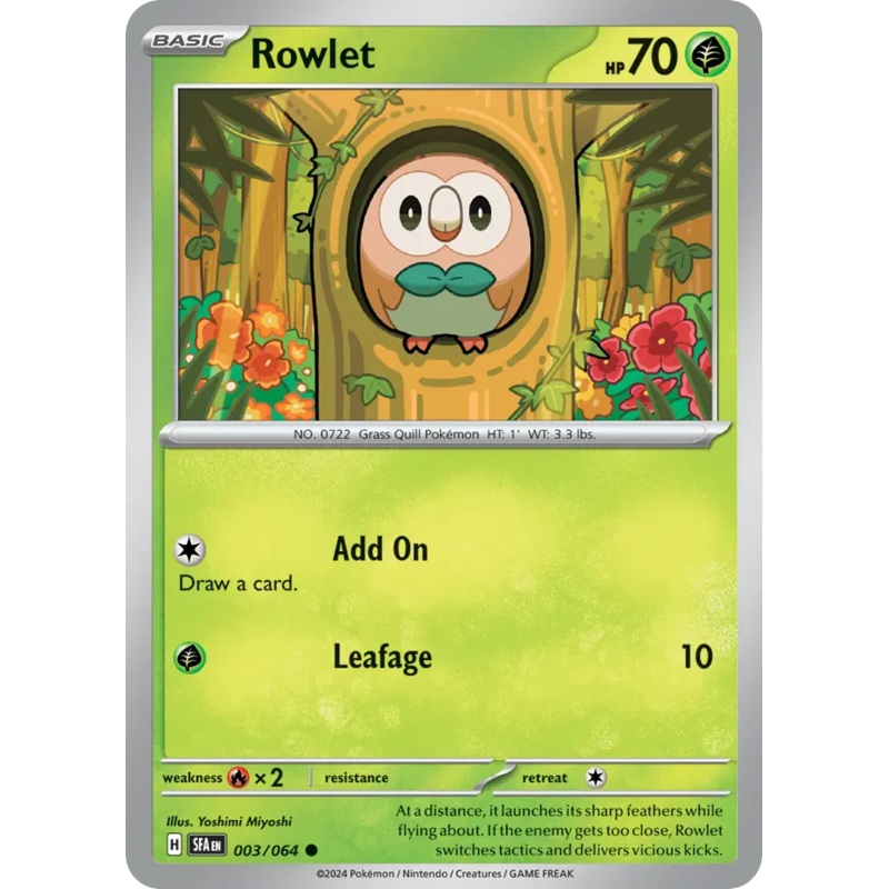 003/064 3/64 Rowlet Pokemon Card Shrouded Fable Common *MINT*