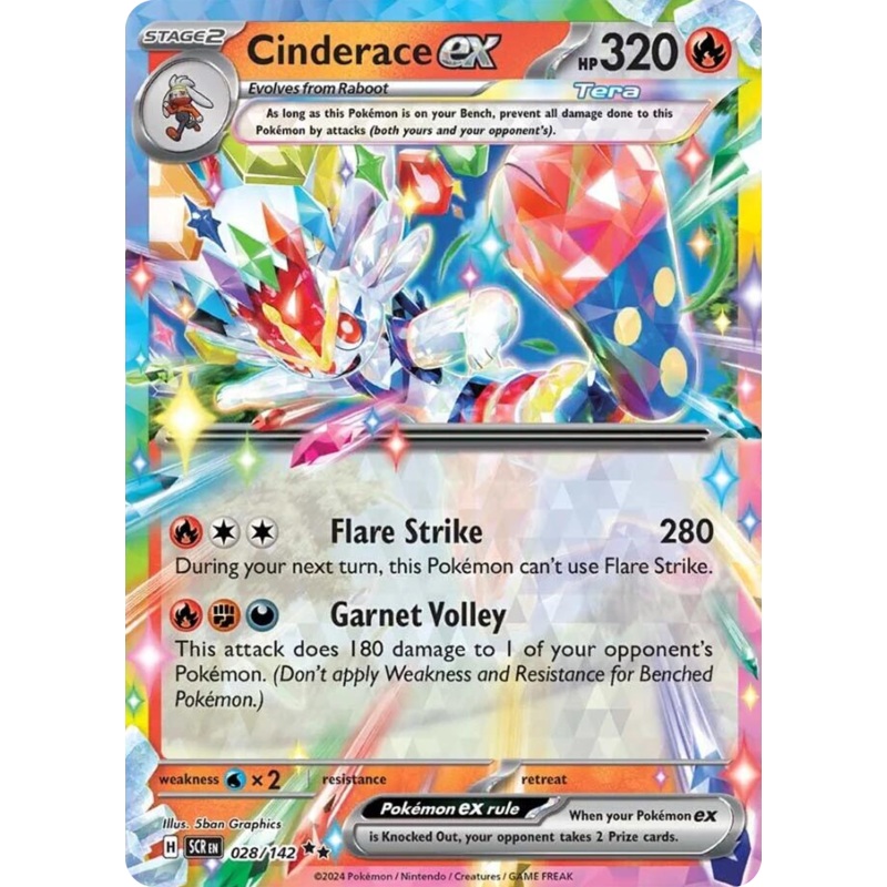 028/142 28/142 Cinderace ex  Pokemon Card  Stellar Crown Double Rare *MINT*