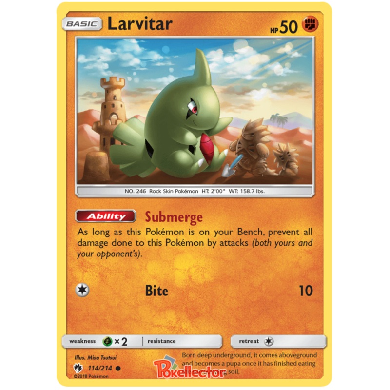 Pokemon Card Lost Thunder 114/214 Larvitar Common *MINT*