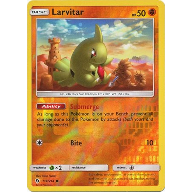 Pokemon Card Lost Thunder 114/214 Larvitar Reverse Holo Common *MINT*