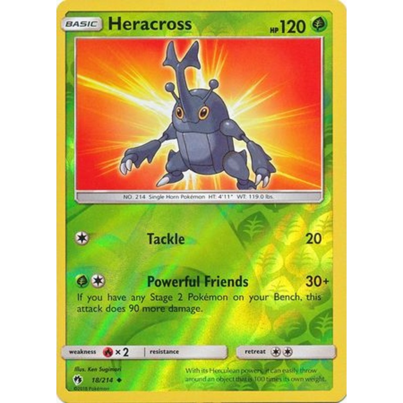 Pokemon Card Lost Thunder 18/214 018/214 Heracross Reverse Holo Uncommon *MINT*