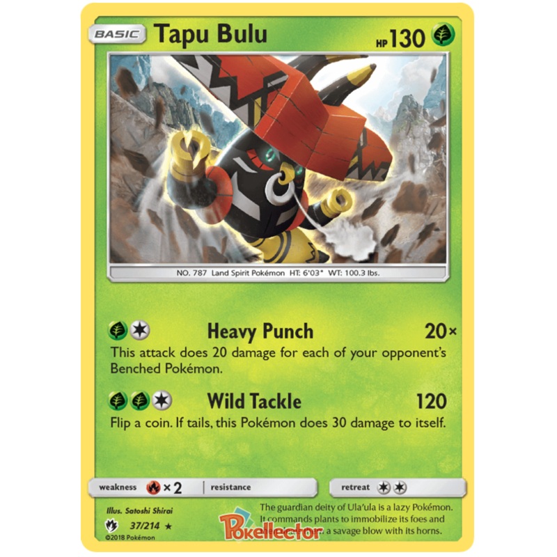 Pokemon Card Lost Thunder 37/214 037/214 Tapu Bulu Holo Rare *MINT*