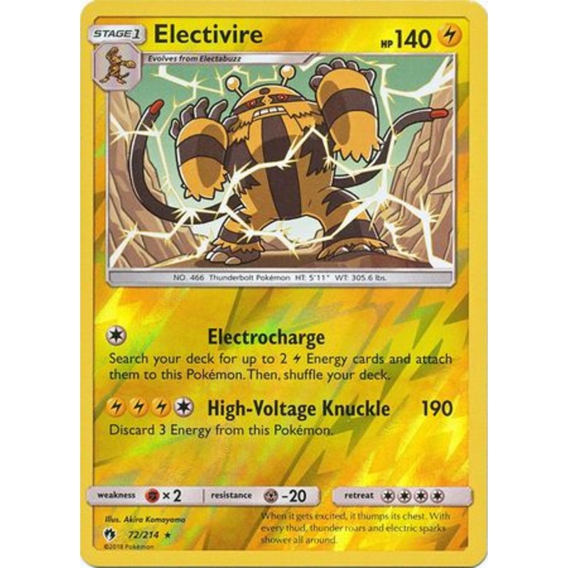 Pokemon Card Lost Thunder 72/214 072/214 Electivire Reverse Holo Rare *MINT*