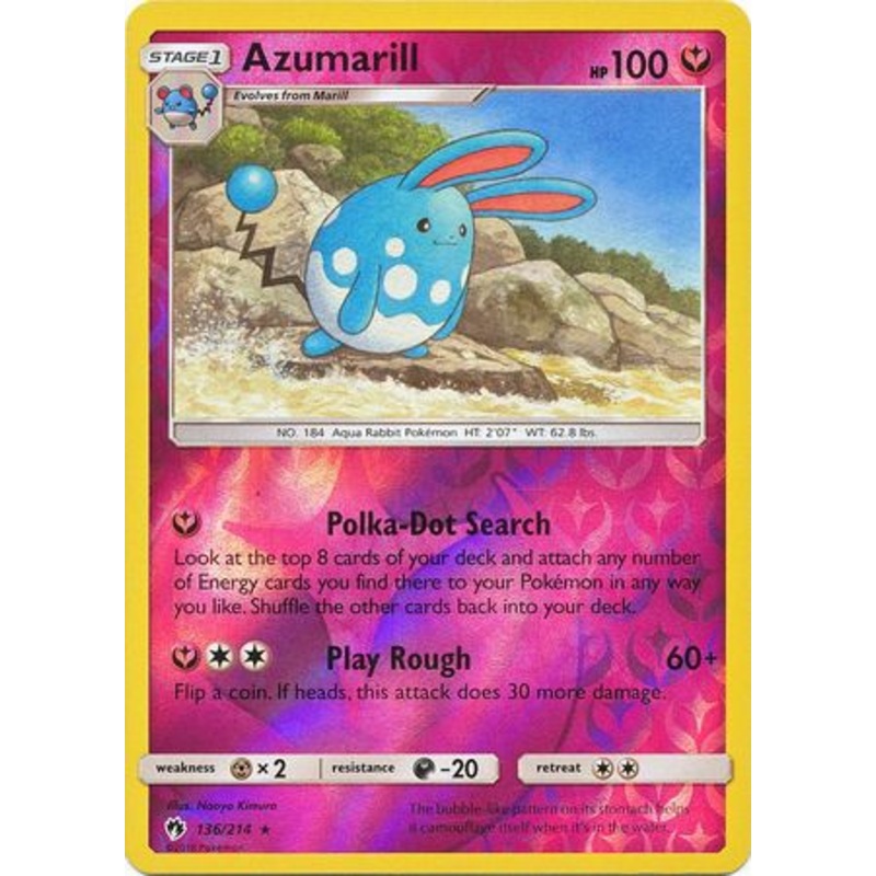 Pokemon Card Lost Thunder 136/214 Azumarill Reverse Holo Rare *MINT*