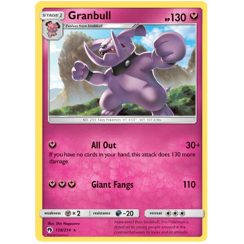 Pokemon Card Lost Thunder 138/214 Granbull Rare *MINT*