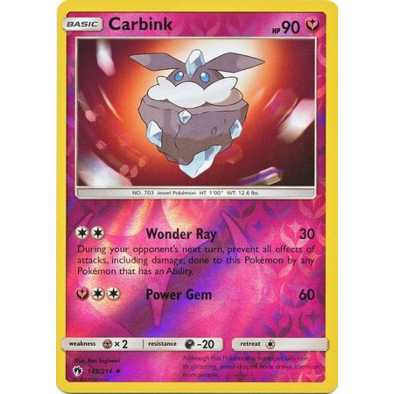 Pokemon Card Lost Thunder 143/214 Carbink Reverse Holo Uncommon *MINT*