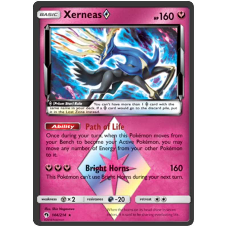 Pokemon Card Lost Thunder 144/214 Xerneas Prism Star Prism Rare *MINT*