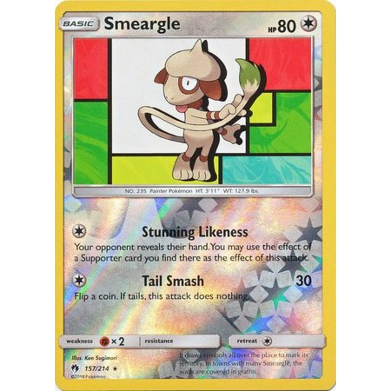 Pokemon Card Lost Thunder 157/214 Smeargle Reverse Holo Rare *MINT*