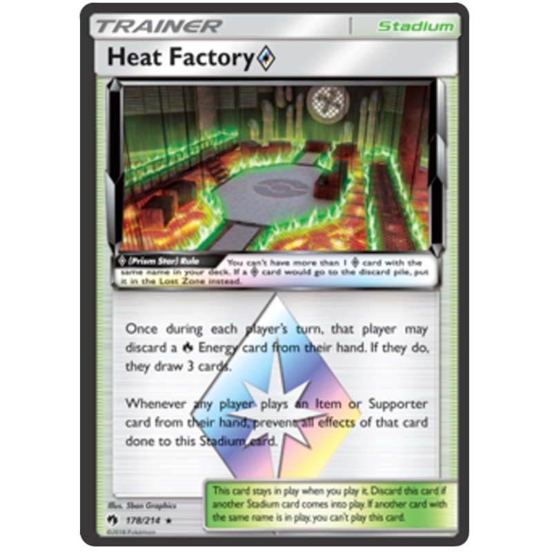 Pokemon Card Lost Thunder 178/214 Heat Factory Prism Star Stadium Prism Rare *MINT*