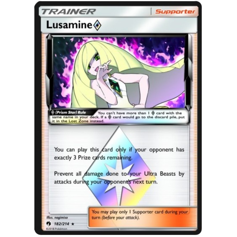 Pokemon Card Lost Thunder 182/214 Lusamine Prism Star Supporter Prism Rare *MINT*