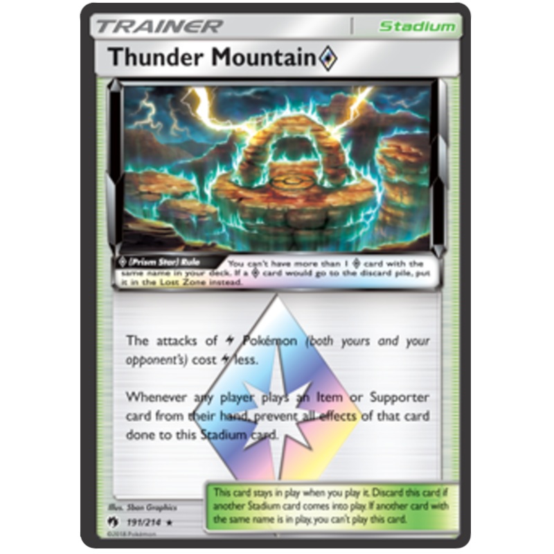 Pokemon Card Lost Thunder 191/214 Thunder Mountain Prism Star Stadium Prism Rare *MINT*