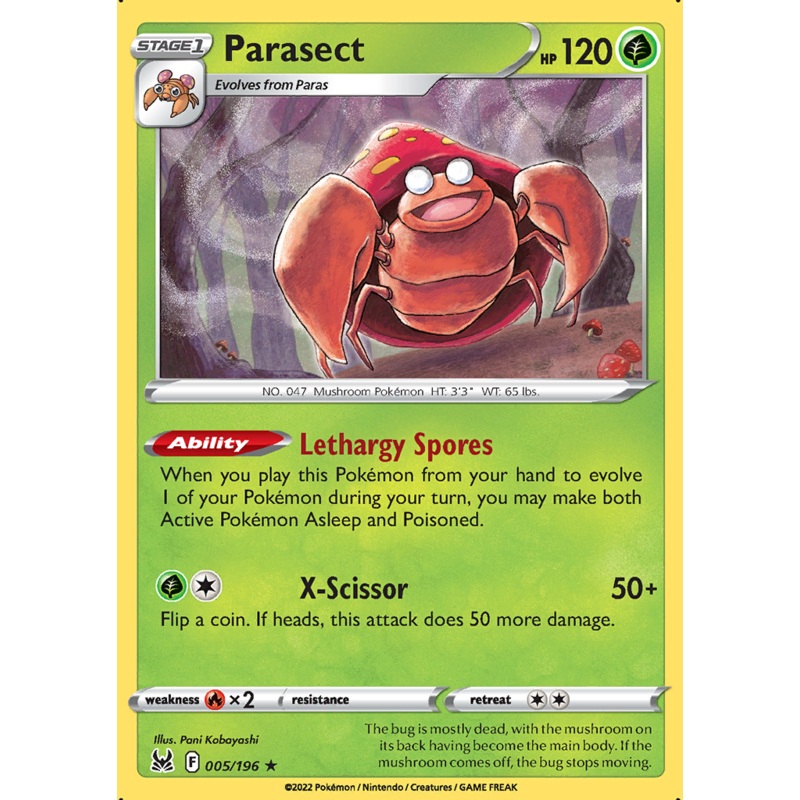 Pokemon Card Lost Origin 005/196 5/196 Parasect Rare *MINT*