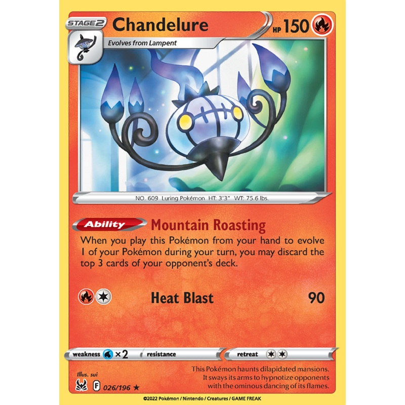 Pokemon Card Lost Origin 026/196 26/196 Chandelure Holo Rare *MINT*