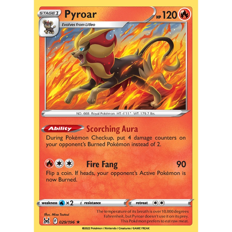 Pokemon Card Lost Origin 029/196 29/196 Pyroar Holo Rare *MINT*