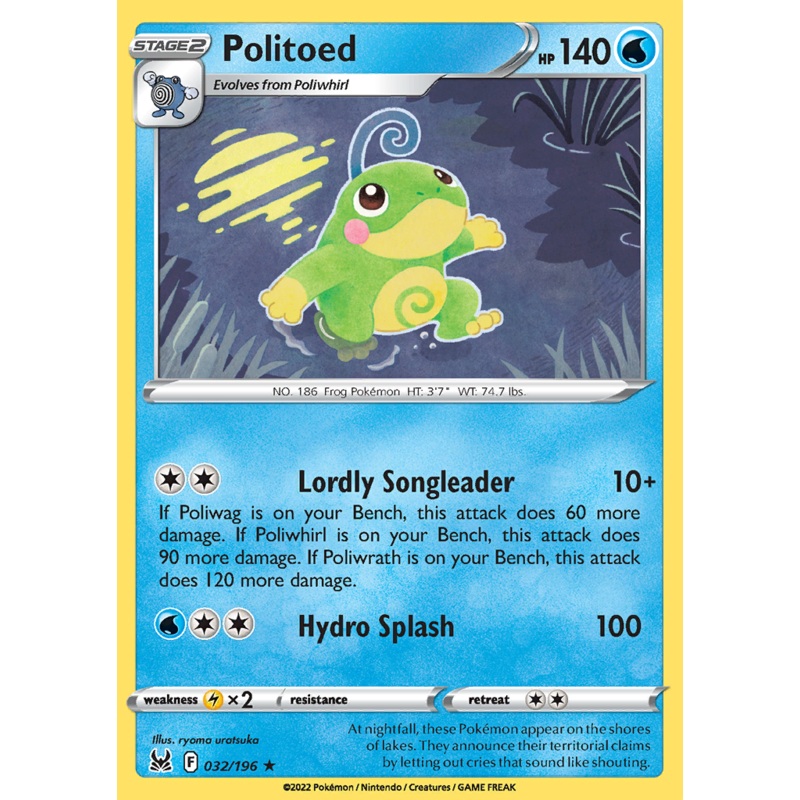 Pokemon Card Lost Origin 032/196 32/196 Politoed Rare *MINT*