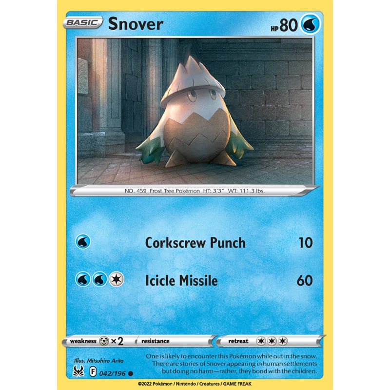 Pokemon Card Lost Origin 042/196 42/196 Snover Common *MINT*