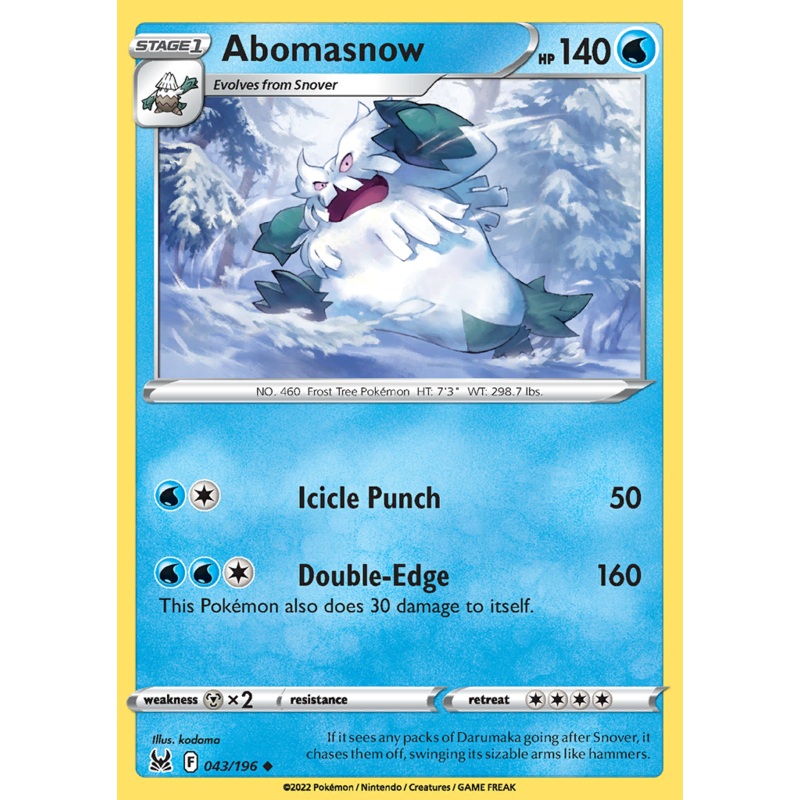 Pokemon Card Lost Origin 043/196 43/196 Abomasnow Uncommon *MINT*