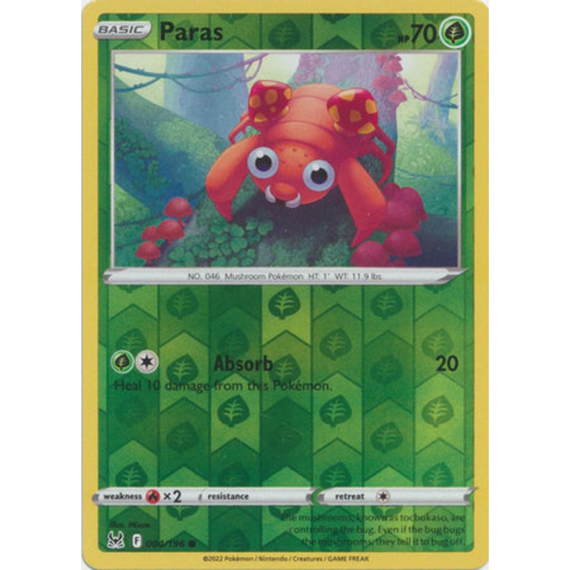 Pokemon Card Lost Origin 004/196 4/196 Paras Reverse Holo Common *MINT*