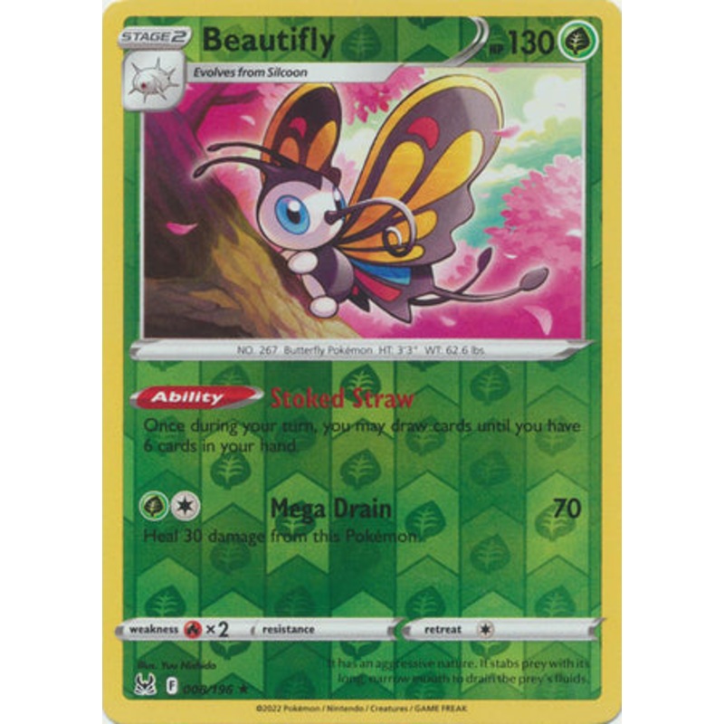 Pokemon Card Lost Origin 008/196 8/196 Beautifly Reverse Holo Rare *MINT*