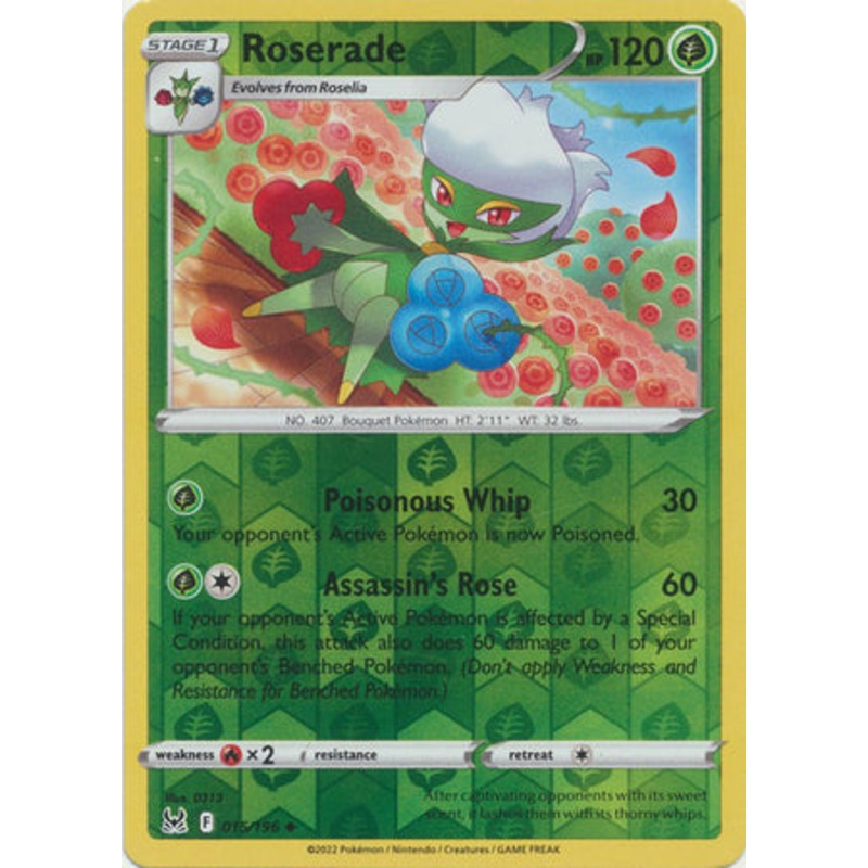 Pokemon Card Lost Origin 015/196 15/196 Roserade Reverse Holo Uncommon *MINT*