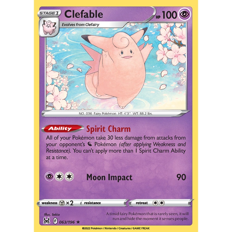 Pokemon Card Lost Origin 063/196 63/196 Clefable Rare *MINT*