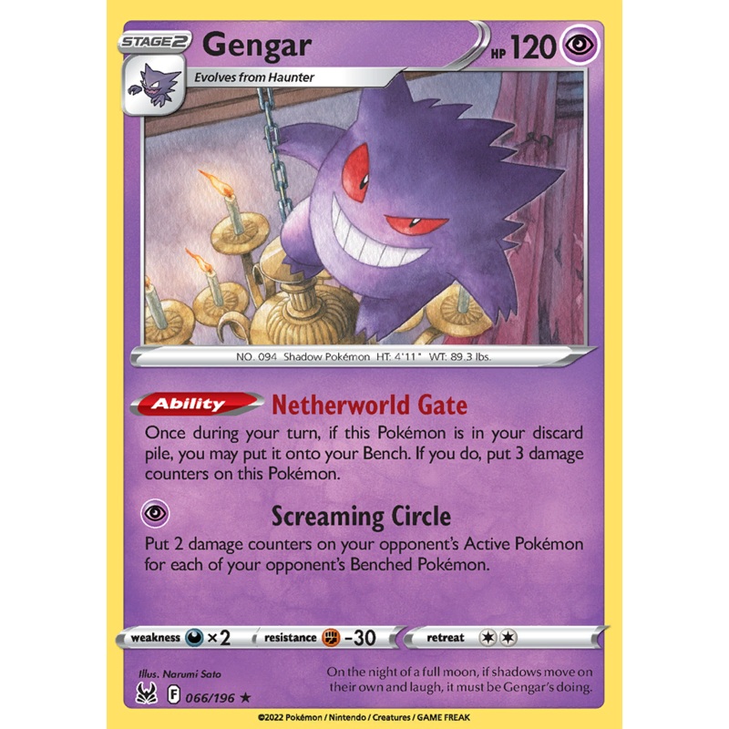 Pokemon Card Lost Origin 066/196 66/196 Gengar Holo Rare *MINT*