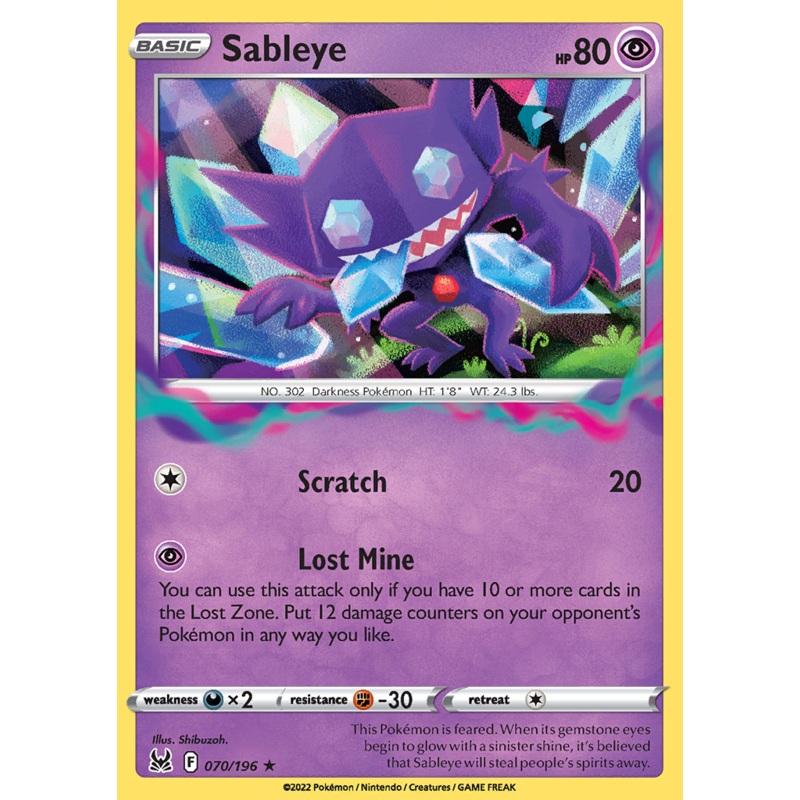 Pokemon Card Lost Origin 070/196 70/196 Sableye Holo Rare *MINT*