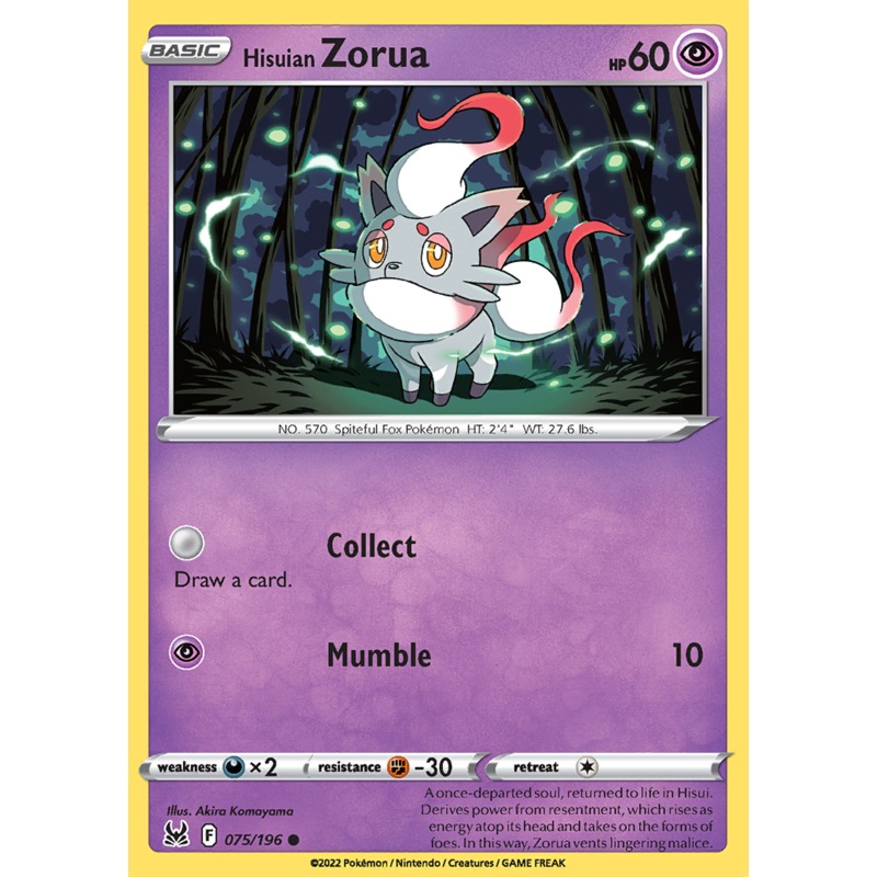 Pokemon Card Lost Origin 075/196 75/196 Hisuian Zorua Common *MINT*