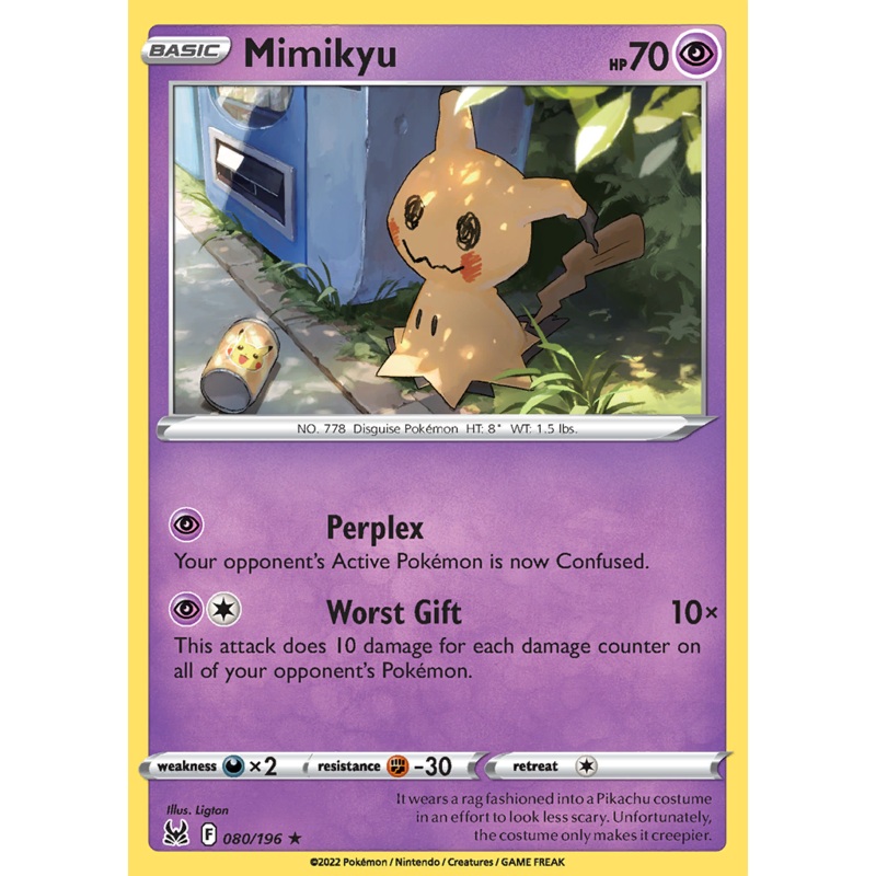 Pokemon Card Lost Origin 080/196 80/196 Mimikyu Rare *MINT*