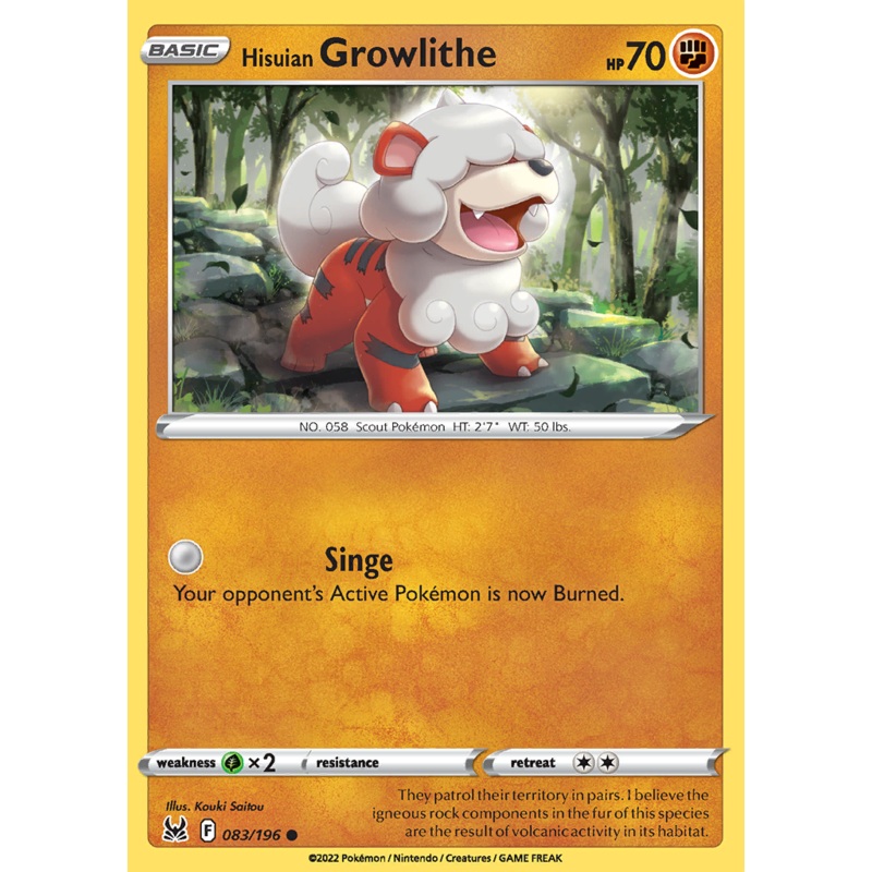 Pokemon Card Lost Origin 083/196 83/196 Hisuian Growlithe Common *MINT*