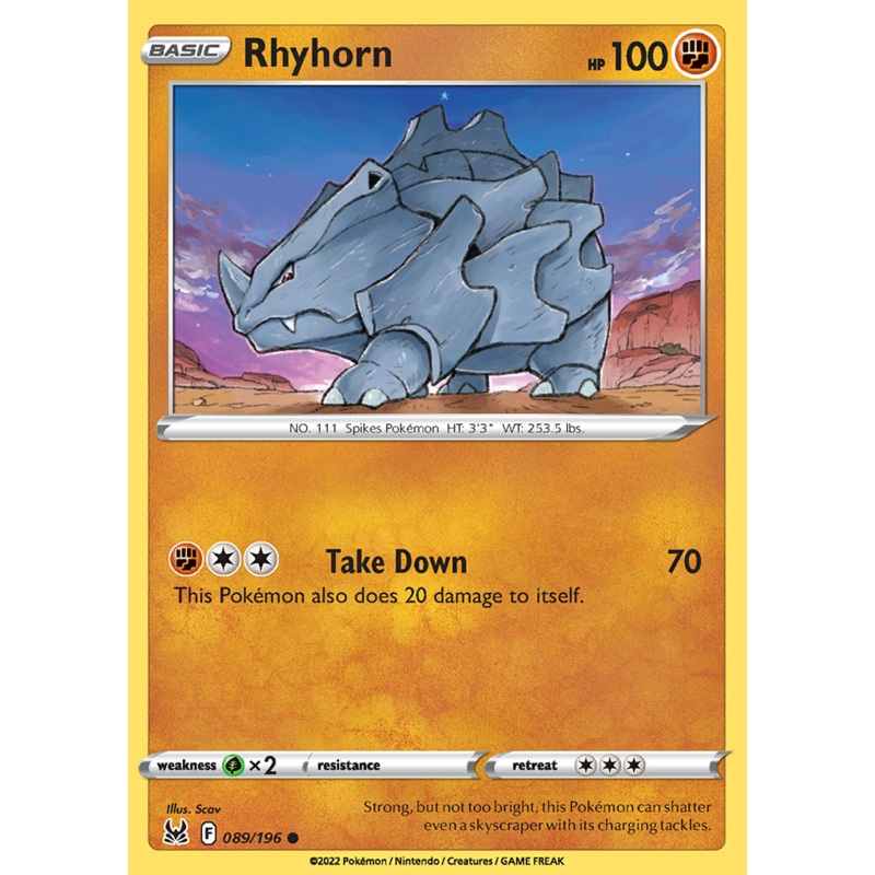Pokemon Card Lost Origin 089/196 89/196 Rhyhorn Common *MINT*