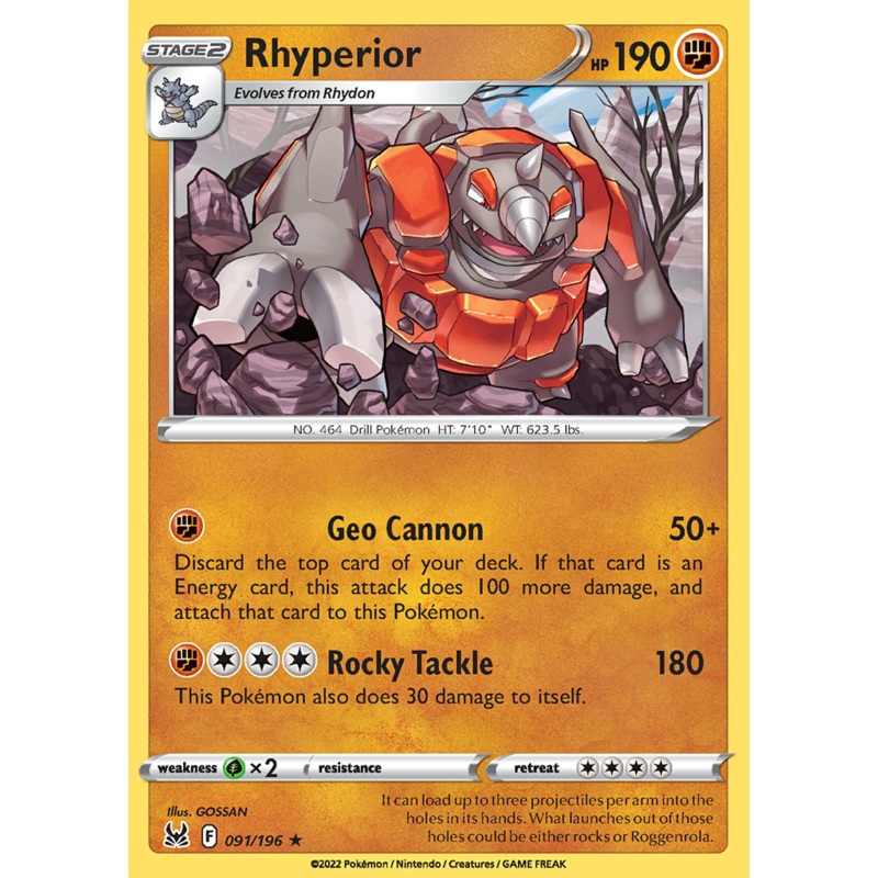 Pokemon Card Lost Origin 091/196 91/196 Rhyperior Rare *MINT*