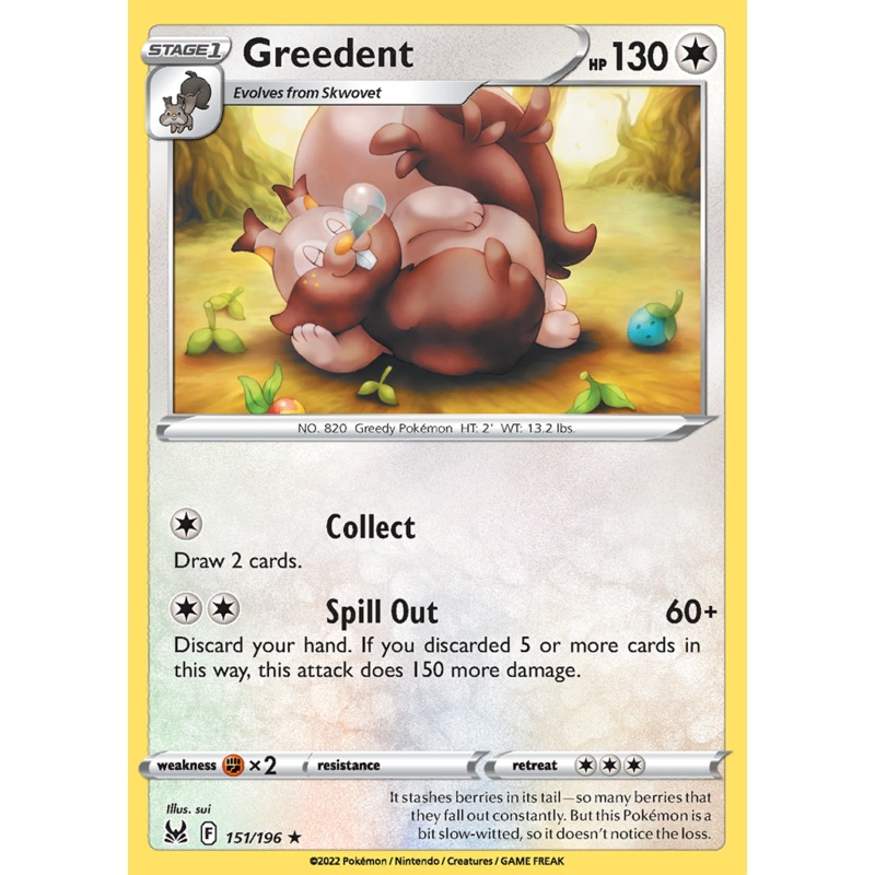 Pokemon Card Lost Origin 151/196 Greedent Rare *MINT*