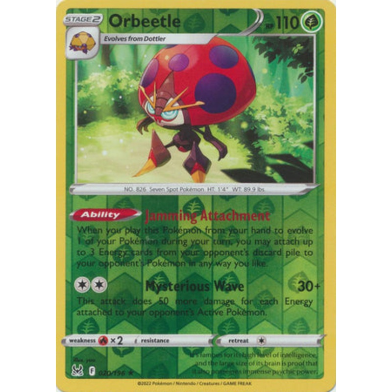 Pokemon Card Lost Origin 020/196 20/196 Orbeetle Reverse Holo Rare *MINT*