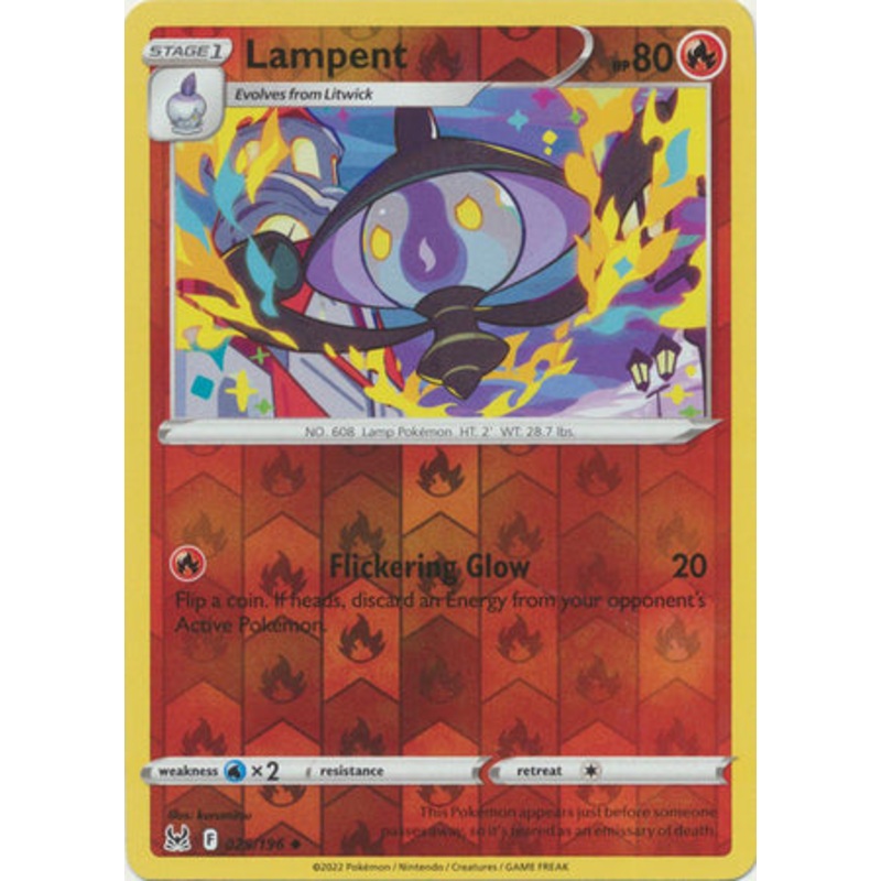 Pokemon Card Lost Origin 025/196 25/196 Lampent Reverse Holo Uncommon *MINT*