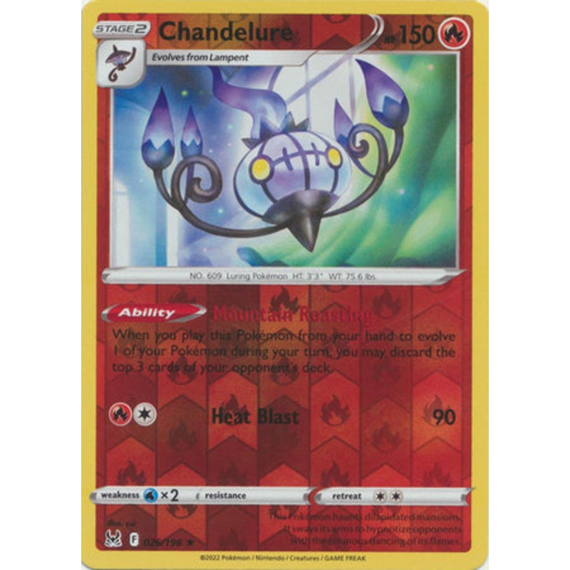Pokemon Card Lost Origin 026/196 26/196 Chandelure Reverse Holo Rare *MINT*