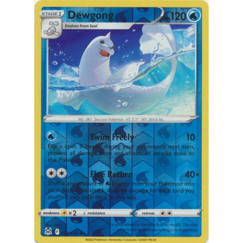 Pokemon Card Lost Origin 034/196 34/196 Dewgong Reverse Holo Rare *MINT*