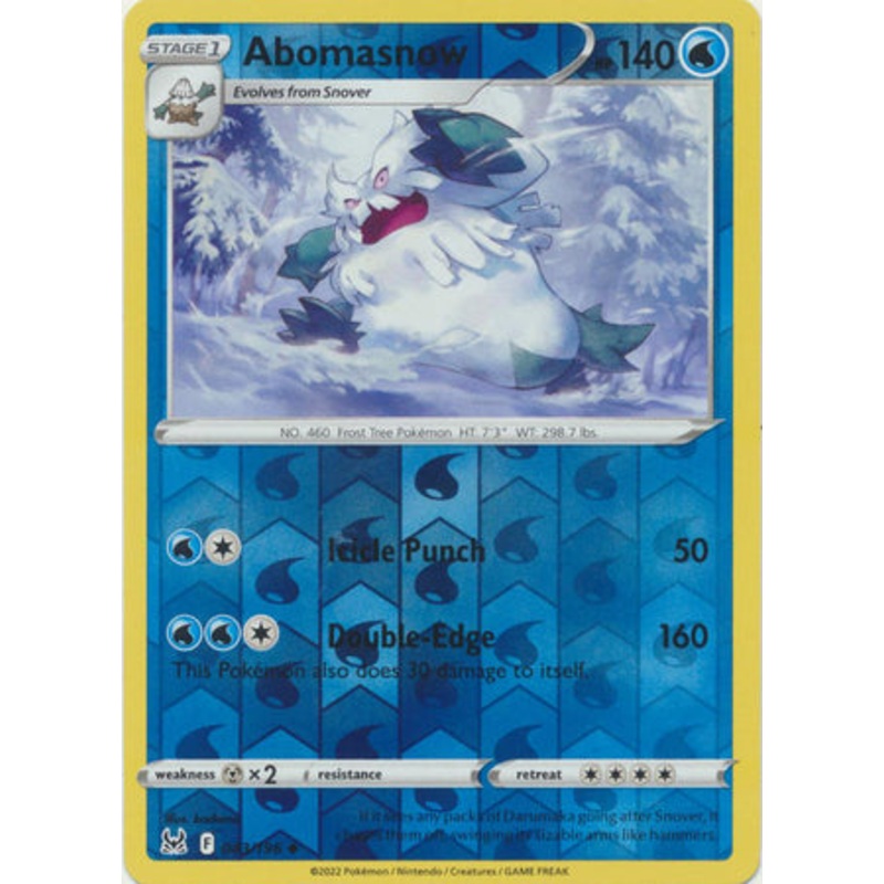 Pokemon Card Lost Origin 043/196 43/196 Abomasnow Reverse Holo Uncommon *MINT*