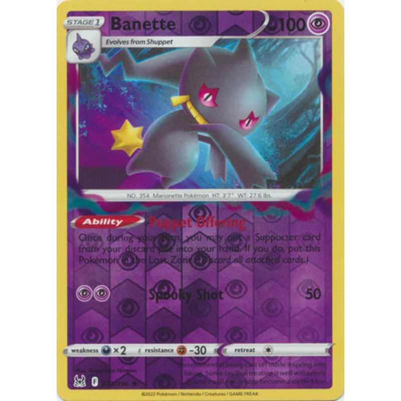 Pokemon Card Lost Origin 073/196 73/196 Banette Reverse Holo Rare *MINT*