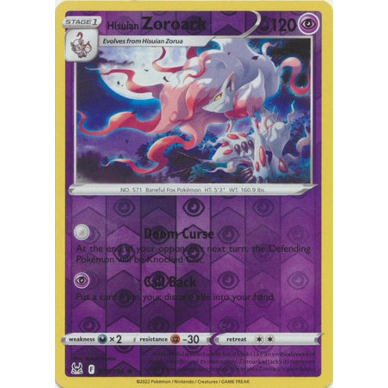 Pokemon Card Lost Origin 076/196 76/196 Hisuian Zoroark Reverse Holo Rare *MINT*
