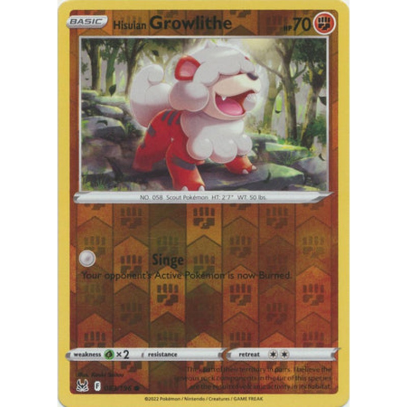 Pokemon Card Lost Origin 083/196 83/196 Hisuian Growlithe Reverse Holo Common *MINT*