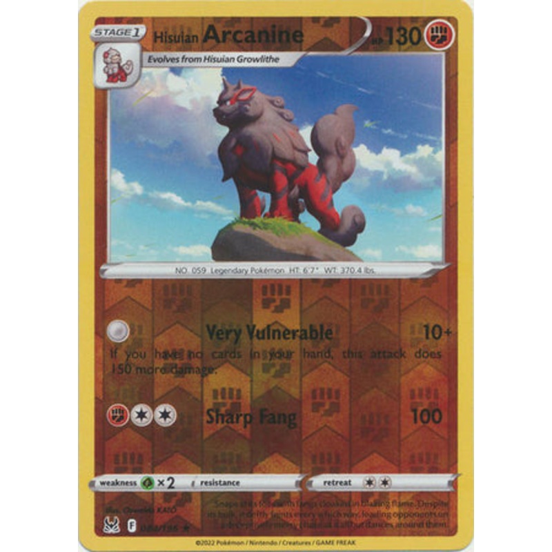 Pokemon Card Lost Origin 084/196 84/196 Hisuian Arcanine Reverse Holo Rare *MINT*