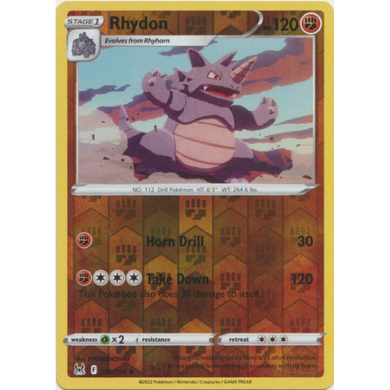 Pokemon Card Lost Origin 090/196 90/196 Rhydon Reverse Holo Uncommon *MINT*